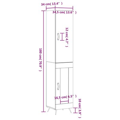 vidaXL Komoda, baltos spalvos, 34,5x34x180cm, apdirbta mediena