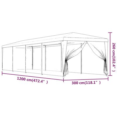 vidaXL Proginė palapinė su 10 tinklinių sienų, žalia, 3x12m, HDPE