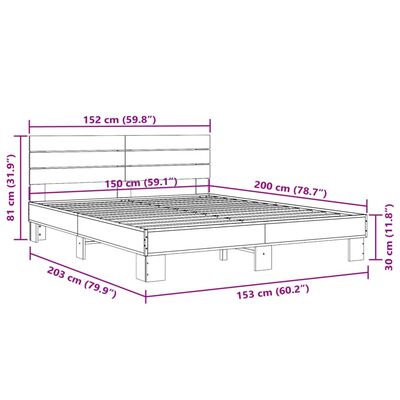 vidaXL Lovos rėmas, dūminio ąžuolo, 150x200cm, mediena ir metalas