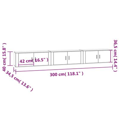 vidaXL Sieninės TV spintelės, 3vnt., dūminio ąžuolo, 100x34,5x40cm