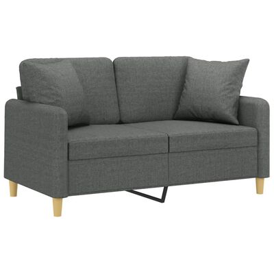 vidaXL Dvivietė sofa su pagalvėlėmis, tamsiai pilka, 120cm, audinys