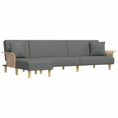 vidaXL L formos sofa-lova, tamsiai pilka, 279x140x70cm, audinys