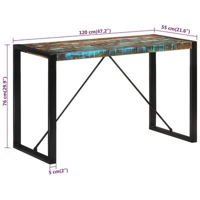 vidaXL Valgomojo stalas, 120x55x76cm, perdirbtos medienos masyvas