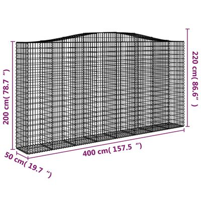 vidaXL Išlenkti gabiono krepšiai, 3vnt., 400x50x200/220cm, geležis