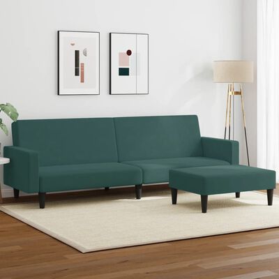 vidaXL Dvivietė sofa-lova su pakoja, tamsiai žalios spalvos, aksomas