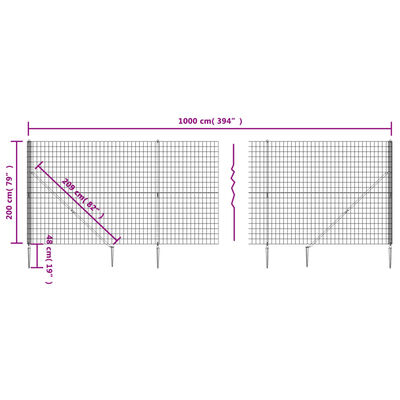 vidaXL Vielinė tinklinė tvora su smaigais, žalios spalvos, 2x10m