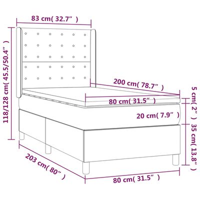 vidaXL Lova su spyruoklėmis/čiužiniu/LED, ruda, 80x200cm, audinys