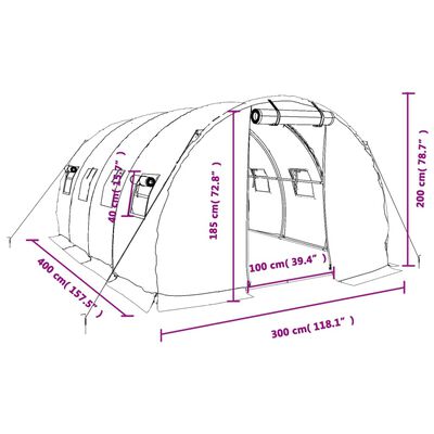 vidaXL Šiltnamis su plieno rėmu, žalios spalvos, 4x3x2m, 12m²