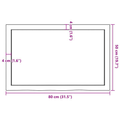 vidaXL Vonios stalviršis, šviesiai rudas, 80x50x(2-4) cm, mediena