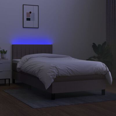 vidaXL Lova su spyruoklėmis/čiužiniu/LED, taupe, 90x190 cm, audinys