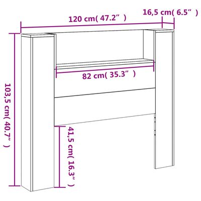 vidaXL Galvūgalis-spintelė su LED, pilkas ąžuolo, 120x16,5x103,5cm