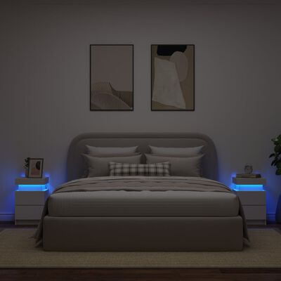 vidaXL Naktinės spintelės su LED lemputėmis, 2vnt., baltos, 35x39x55cm