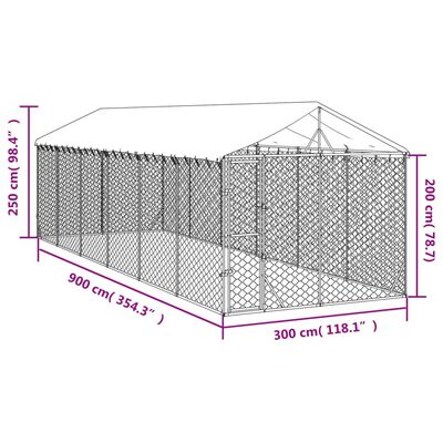 vidaXL Lauko voljeras šunims su stogu, sidabrinis, 3x9x2,5m, plienas