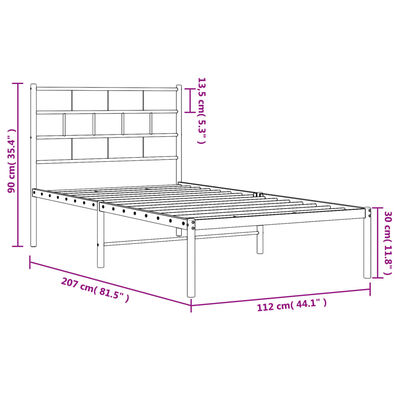 vidaXL Metalinis lovos rėmas su galvūgaliu, juodos spalvos, 107x203cm