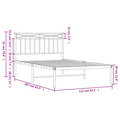 vidaXL Metalinis lovos rėmas su galvūgaliu, baltos spalvos, 107x203cm