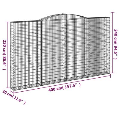 vidaXL Išlenkti gabiono krepšiai, 25vnt., 400x30x220/240cm, geležis