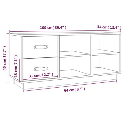 vidaXL Suoliukas batams, baltas, 100x34x45cm, pušies medienos masyvas