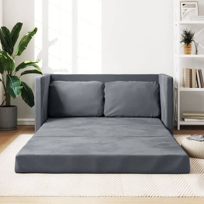 vidaXL Grindų sofa-lova, 2-1, tamsiai pilka, 122x204x55cm, aksomas