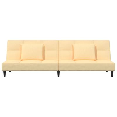 vidaXL Dvivietė sofa-lova su dvejomis pagalvėmis, kreminė, aksomas