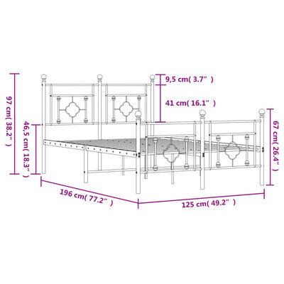 vidaXL Lovos rėmas su galvūgaliu/kojūgaliu, juodas, 120x190cm, metalas