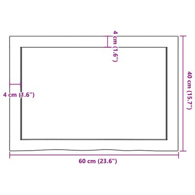 vidaXL Vonios stalviršis, tamsiai rudas, 60x40x(2-4)cm, mediena