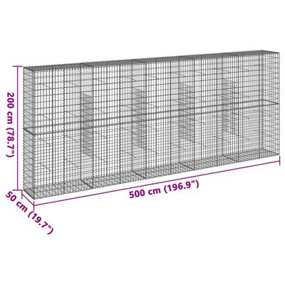 vidaXL Gabiono krepšys su dangčiu, 500x50x200cm, galvanizuota geležis