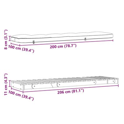 vidaXL Futono sofa-lova su čiužiniu, 100x206x11cm, pušies masyvas