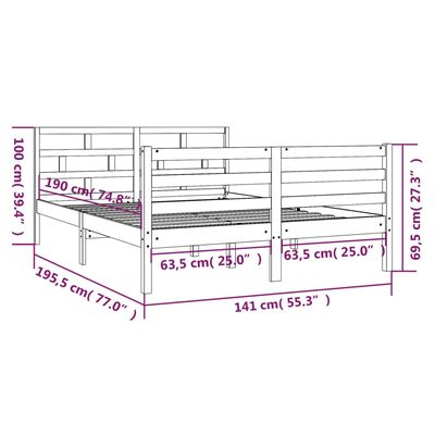 vidaXL Lovos rėmas, baltas, 135x190cm, medienos masyvas, dvivietis