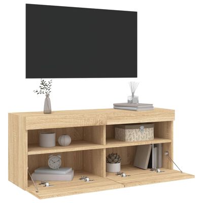 vidaXL Sieninė TV spintelė su LED lemputėmis, ąžuolo, 100x30x40cm