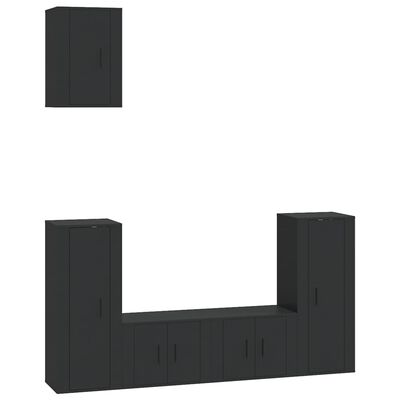 vidaXL Televizoriaus spintelių komplektas, 5 dalių, juodas, mediena