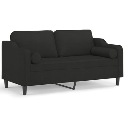 vidaXL Dvivietė sofa su pagalvėlėmis, juodos spalvos, 140cm, audinys