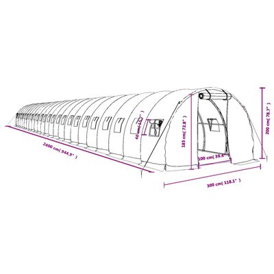 vidaXL Šiltnamis su plieno rėmu, žalios spalvos, 24x3x2m, 72m²