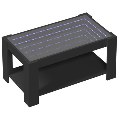 vidaXL Kavos staliukas su LED, juodas, 93x53x45cm, apdirbta mediena