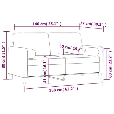 vidaXL Dvivietė sofa su pagalvėmis, tamsiai pilka, 140cm, aksomas