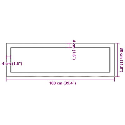 vidaXL Vonios stalviršis, tamsiai rudas, 100x30x(2-4) cm, mediena