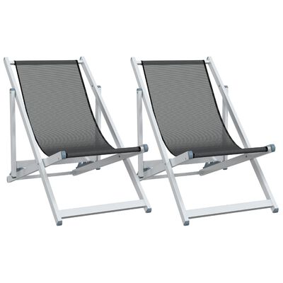 vidaXL Paplūdimio kėdės, 2vnt., pilkos, aliuminis ir tekstilenas