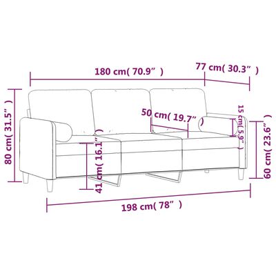 vidaXL Trivietė sofa su pagalvėlėmis, šviesiai pilka, 180cm, aksomas
