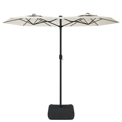 vidaXL Dvigubas skėtis nuo saulės su LED, smėlio baltas, 316x240cm