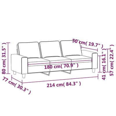 vidaXL Trivietė sofa, šviesiai geltonos spalvos, 180cm, audinys