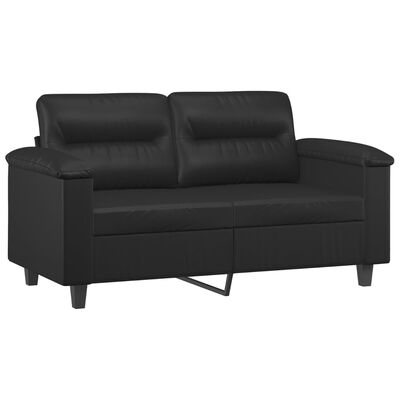 vidaXL Dvivietė sofa su pagalvėlėmis, juoda, 120cm, dirbtinė oda