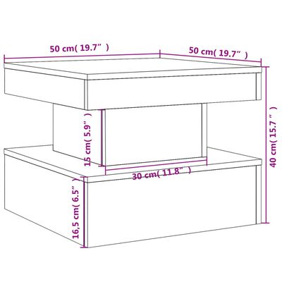 vidaXL Kavos staliukas su LED lemputėmis, baltos spalvos, 50x50x40cm