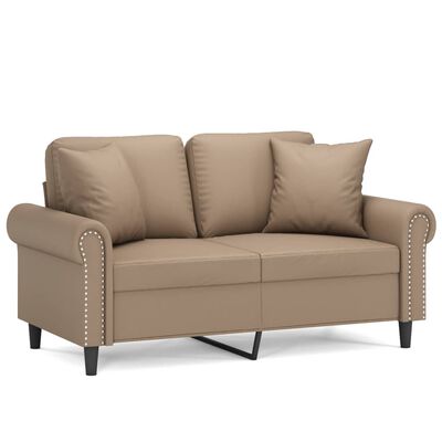 vidaXL Dvivietė sofa su pagalvėlėmis, kapučino, 120cm, dirbtinė oda