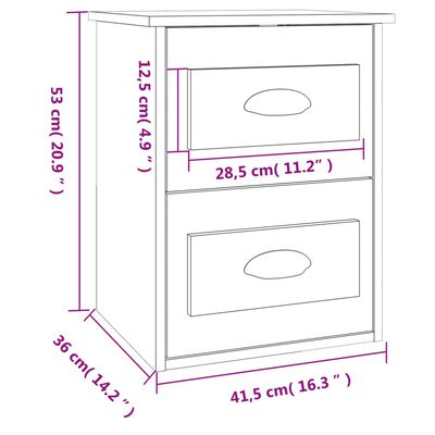 vidaXL Sieninės naktinės spintelės, 2vnt., baltos, 41,5x36x53cmcm