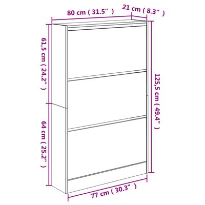 vidaXL Spintelė batams, baltos sp., 80x21x125,5cm, apdirbta mediena