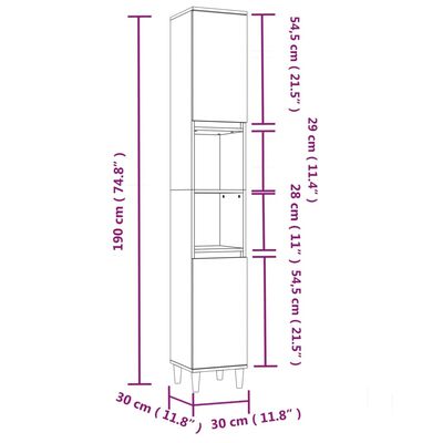 vidaXL Vonios kambario spintelė, balta, 30x30x190cm, mediena, blizgi