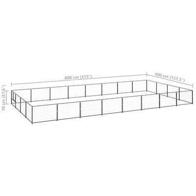 vidaXL Voljeras šunims, juodos spalvos, 32m², plienas