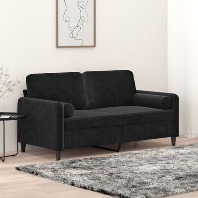 vidaXL Dvivietė sofa su pagalvėlėmis, juodos spalvos, 140cm, aksomas