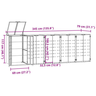 vidaXL Stoginė 5 konteineriams, antracito, 345x79x117cm, plienas