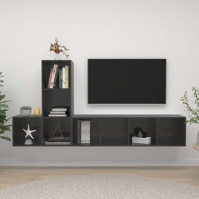 vidaXL Televizoriaus spintelių komplektas, 3 dalių, pilkas, mediena