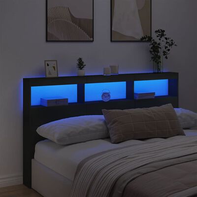 vidaXL Galvūgalis-spintelė su LED, juodos spalvos, 180x17x102cm